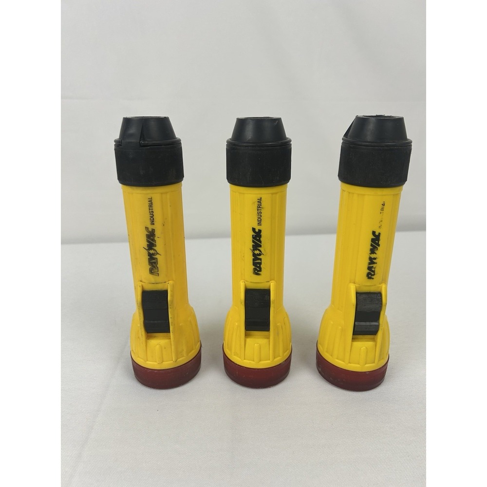 Lot of 3 Rayovac Industrial Flashlights Yellow Black Red Bezel Handheld USA